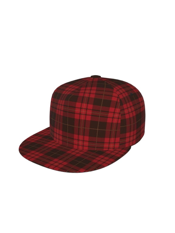 Snapback Hats For Men Women Black Red Tartan Flat Bill Brim Baseball Cap Printed Hat