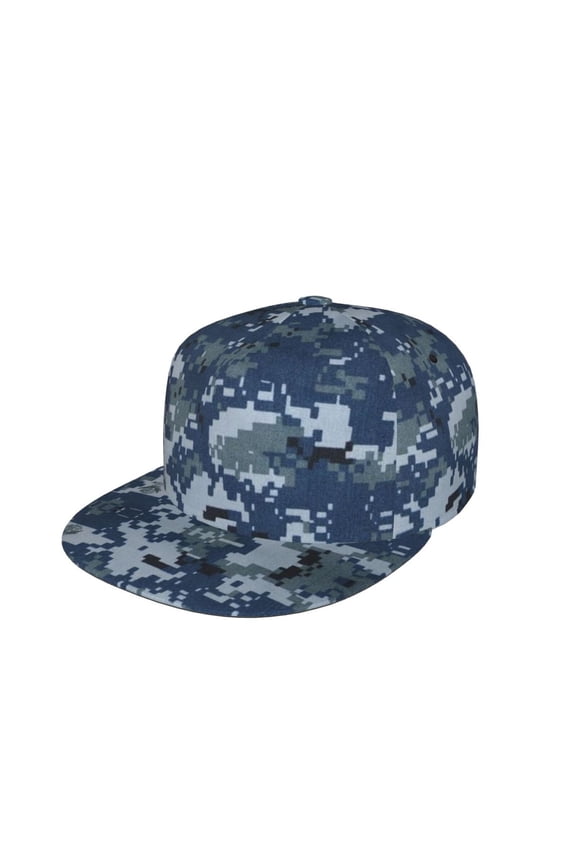 Snapback Hats For Men Women Navy Blue Digital Camouflage Flat Bill Brim Baseball Cap Printed Hat