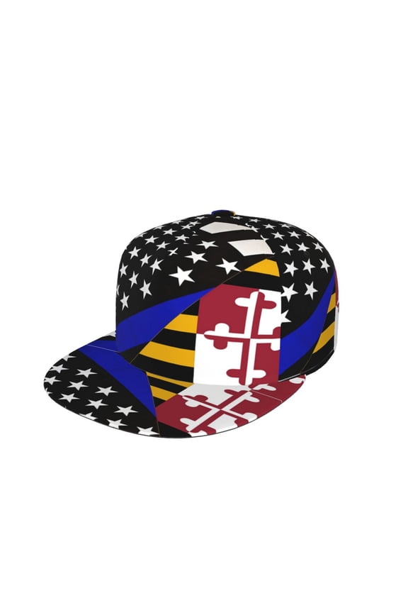 Snapback Hats For Men Women Thin Blue Line Maryland Flag Flat Bill Brim Baseball Cap Printed Hat