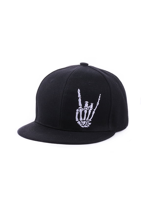Snapback Hats For Men Baseball Cap Adjustable Flat Bill Trucker Dad Hat Skeleton Hand Snap Backpack Skateboard Hats For Boys Cozy Black - One Size