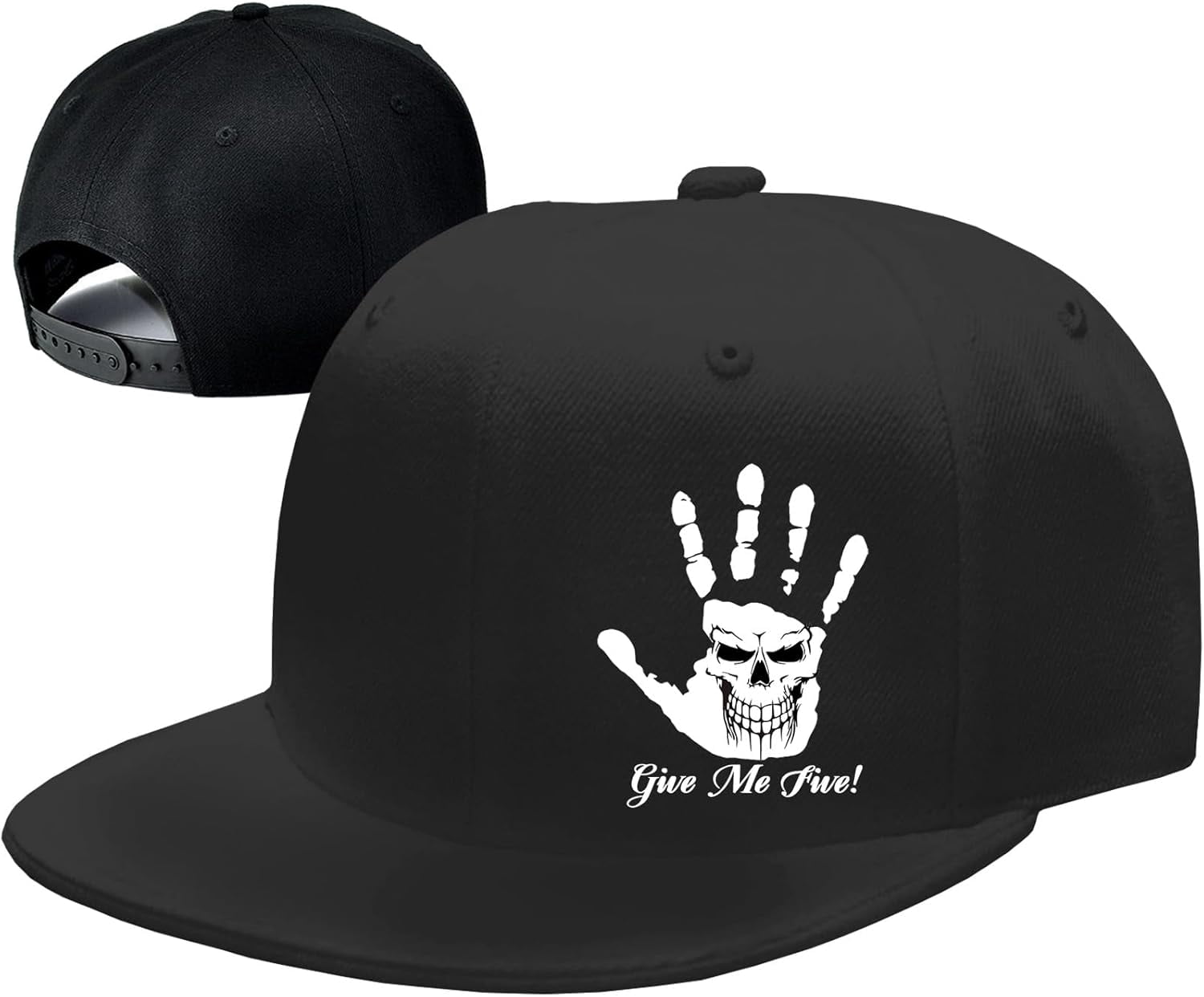 Men's Snapback Hat - Black Customizable Flat Bill Baseball Cap, 100% Cotton - View #4