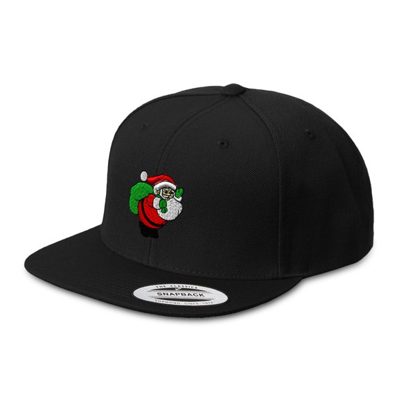 Snapback Hats for Men & Women Santa Claus Carrying Toys Embroidery Acrylic Flat Bill Baseball Cap Black Design Only