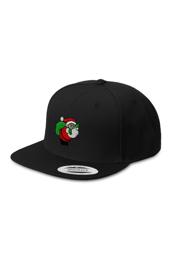 Snapback Hats for Men & Women Santa Claus Carrying Toys Embroidery Acrylic Flat Bill Baseball Cap Black Design Only