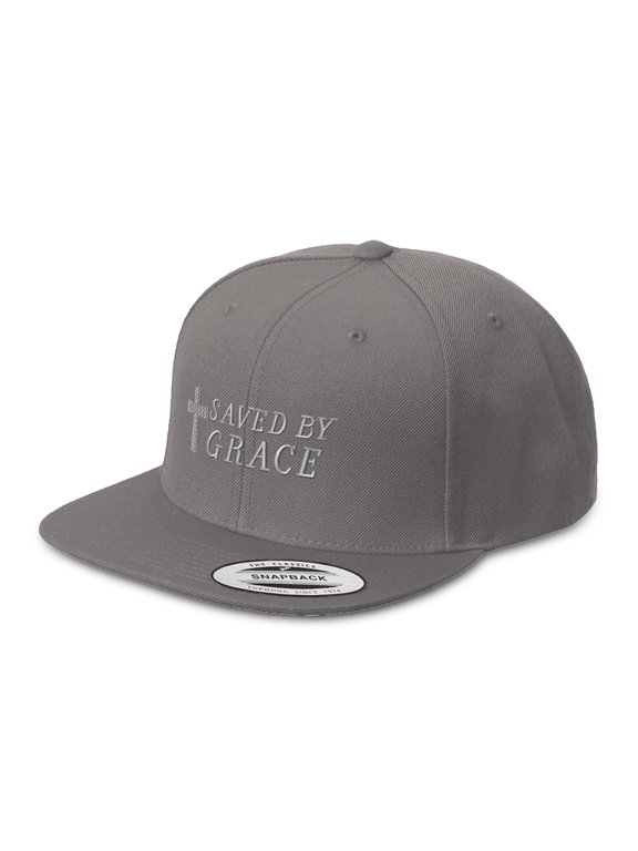 Snapback Hats for Men & Women Saved by Grace Jesus Christian Embroidery Acrylic Flat Bill Baseball Cap Dark Grey Design Only
