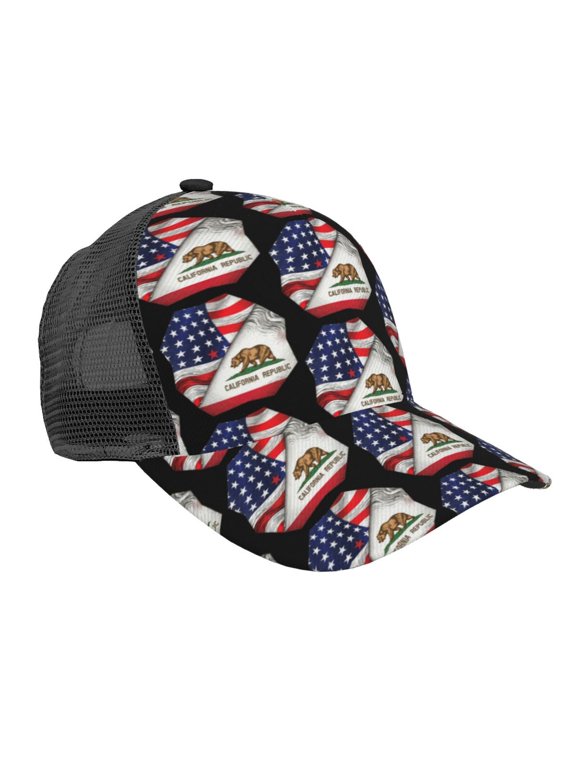 Snapback Trucker Hat America Flag And California Flag Breathable Mesh Baseball Cap