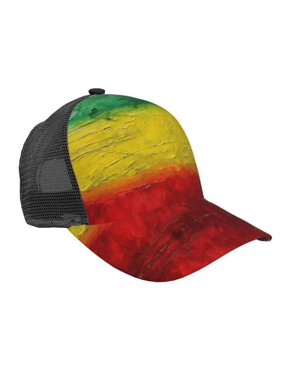 Snapback Trucker Hat Reggae-Rastafarian-Flag Breathable Mesh Baseball Cap