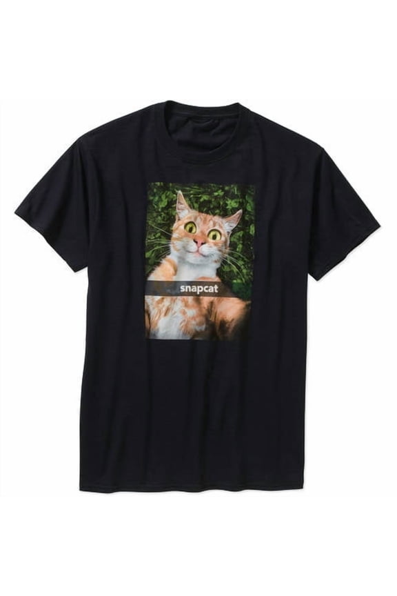 Men's Funny Snapcat Snapchat Smiling Cat Black Relaxed Fit Short Sleeve Graphic T-Shirt