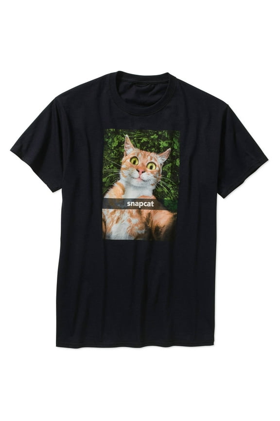 Men's Funny Snapcat Snapchat Smiling Cat Black Relaxed Fit Short Sleeve Graphic T-Shirt