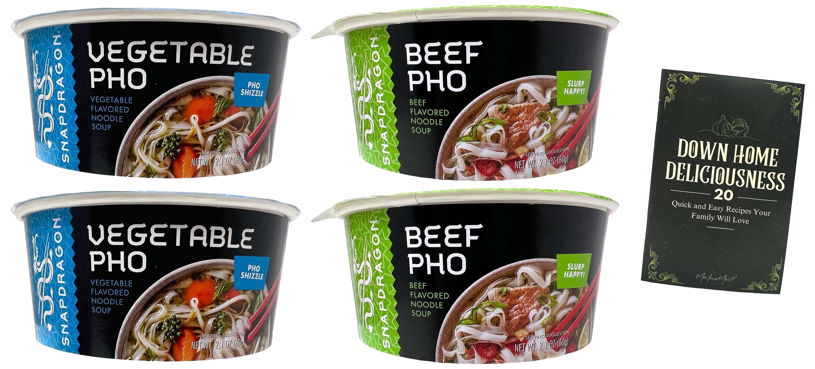 Snapdragon Bowl Instant Noodles Variety 4-Pack | Vegetable Pho & Beef Pho | 2 Each | 2.1 oz | MerlinsMart Zine