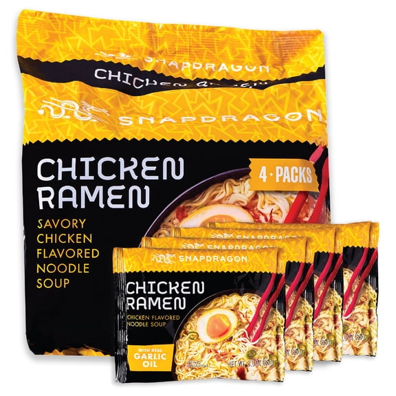 Snapdragon Chicken Ramen Savory Japanese-Inspired Instant Noodle Soup and Broth (3 oz Each, 4 Count), Shelf-Stable, Packs