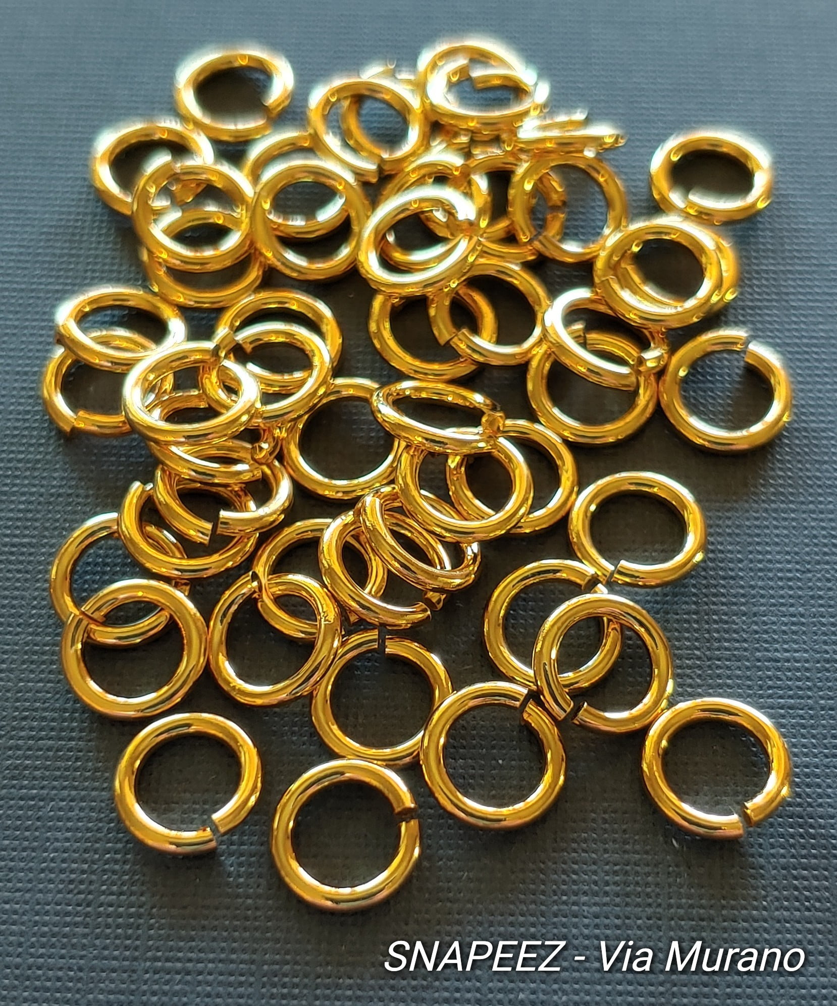 Snapeez II ULTRAPLATE 24 Kt. Gold Hard Open Jump Ring 8mm Heavy Gauge (Pk 50). Made in USA.
