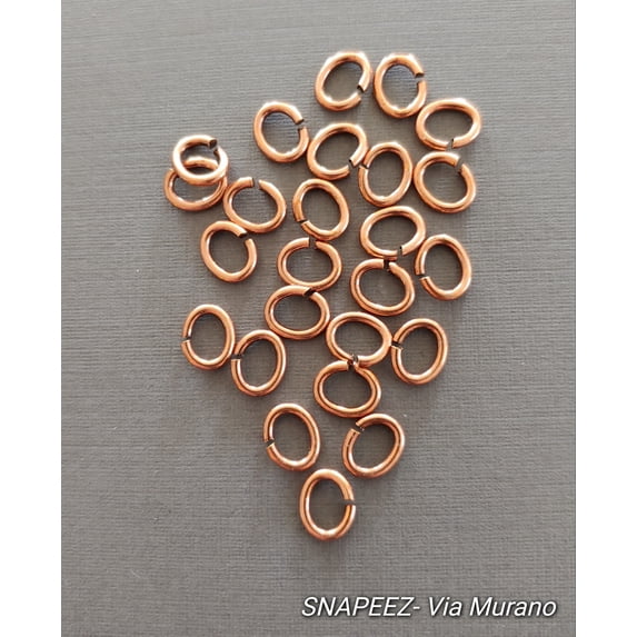 Snapeez II ULTRAPLATE 24 kt. Pure Antique Copper Plate Oval Ring Hard Open Jump Ring 8x6mm Heavy Gauge (Pk 25) Jump Rings. The Ultra Secure No Solder Jump Ring. Made in USA.