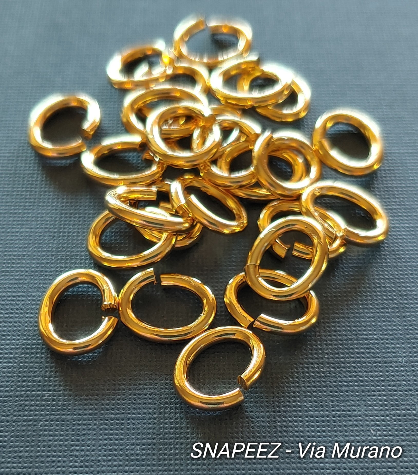 Snapeez II ULTRAPLATE 24 kt. Pure Gold Plate Oval Ring Hard Open Jump Ring 10x8mm Heavy Gauge (Pk 25) Jump Rings. The Ultra Secure No Solder Jump Ring. Made in USA.