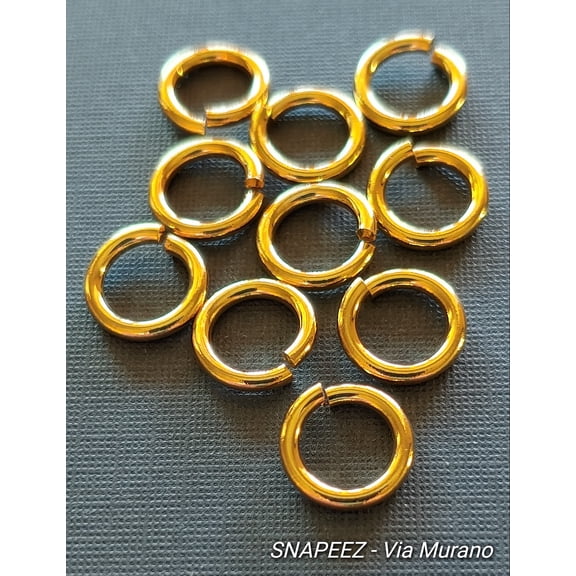 Snapeez II ULTRAPLATE 24 kt. Pure Gold Plate Ring Hard Open Jump Ring 10mm Heavy Gauge (Pk 10) Jump Rings. The Ultra Secure No Solder Jump Ring. Made in USA.