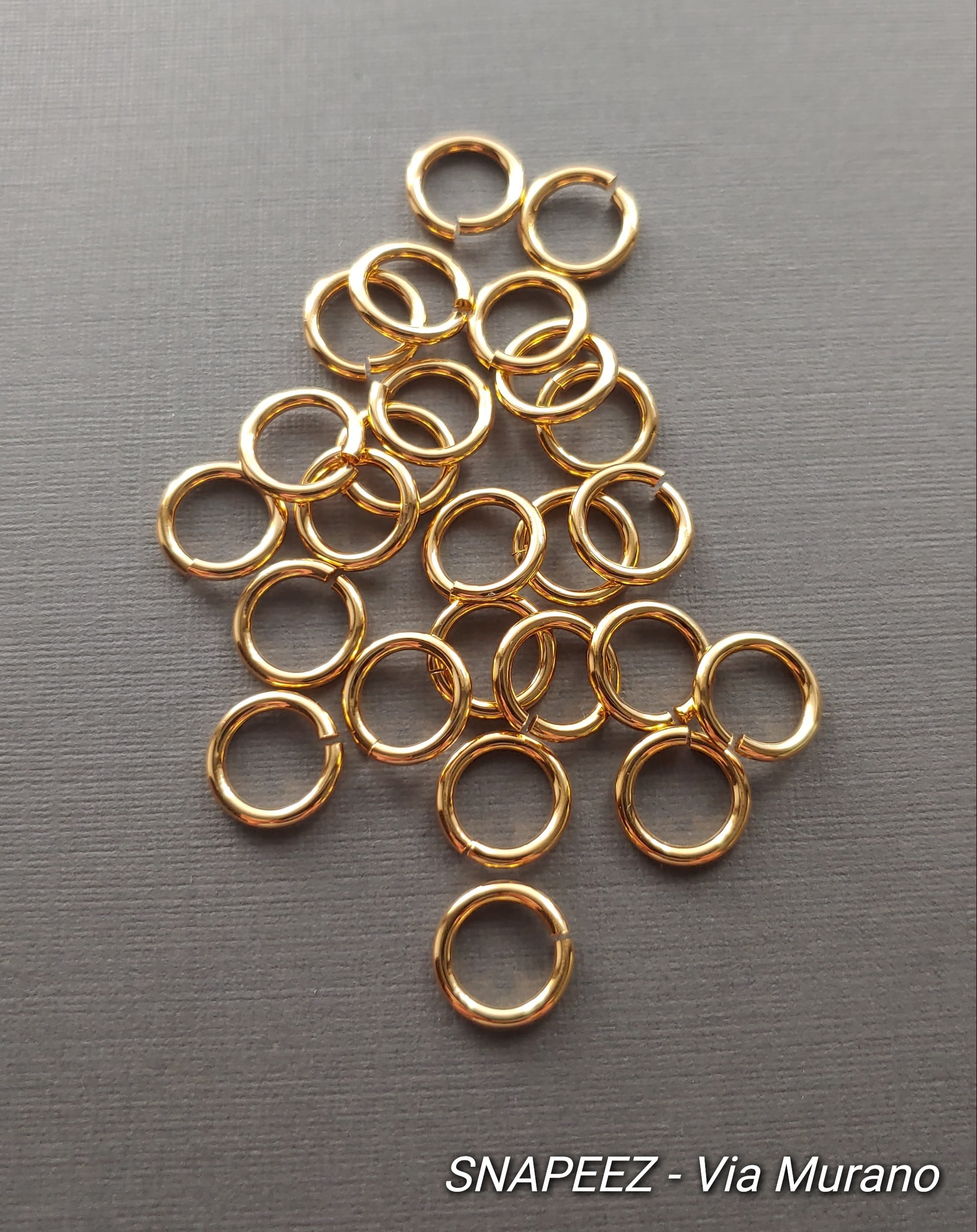 Snapeez II ULTRAPLATE 24 kt. Pure Gold Plate Ring Hard Open Jump Ring 9mm Heavy Gauge (Pk 25) Jump Rings. The Ultra Secure No Solder Jump Ring. Made in USA.