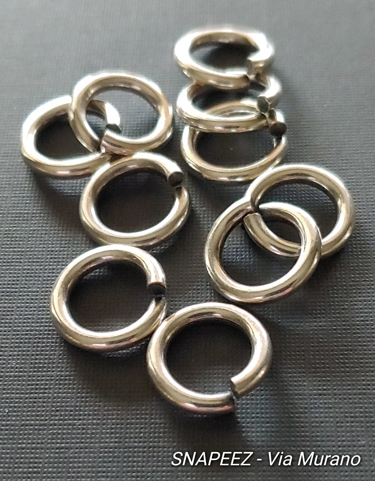 Snapeez II ULTRAPLATE 99.9% Pure Antique Silver Moonlight Plate Ring Hard Open Jump Ring 14mm Heavy Gauge (Pk 10) Jump Rings. The Ultra Secure No Solder Jump Ring. Made in USA.