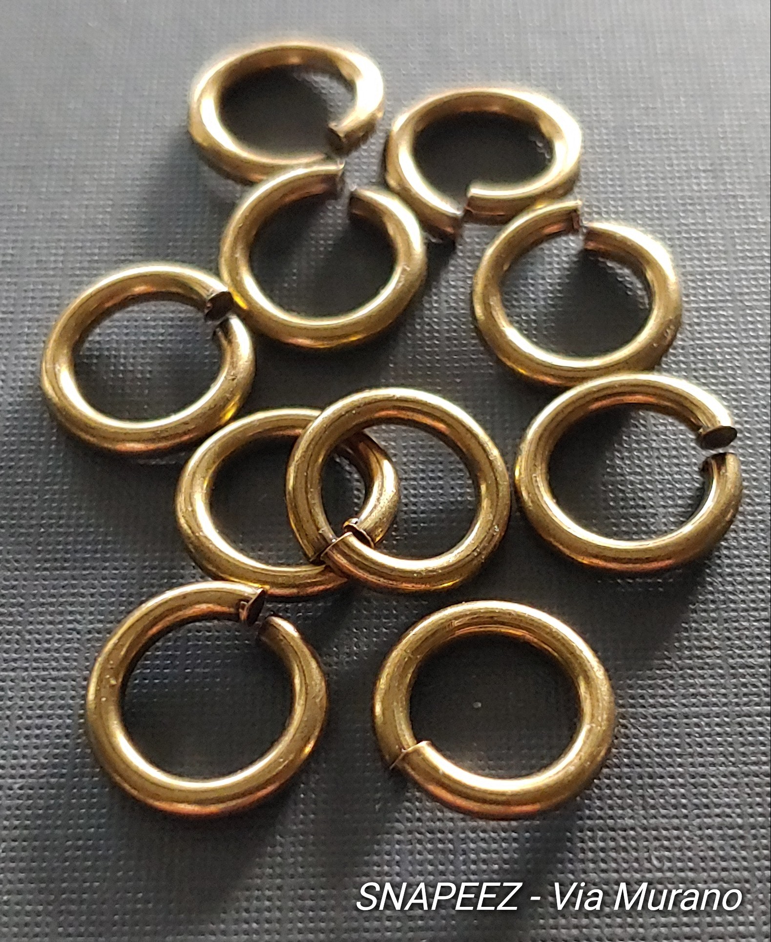 Snapeez II ULTRAPLATE Antique Brass "Brasseria" Plate Ring Hard Open Jump Ring 14mm Heavy Gauge (Pk 10) Jump Rings. The Ultra Secure No Solder Jump Ring. Made in USA.