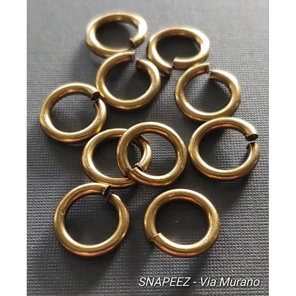 Snapeez II ULTRAPLATE Antique Brass "Brasseria" Plate Ring Hard Open Jump Ring 14mm Heavy Gauge (Pk 10) Jump Rings. The Ultra Secure No Solder Jump Ring. Made in USA.