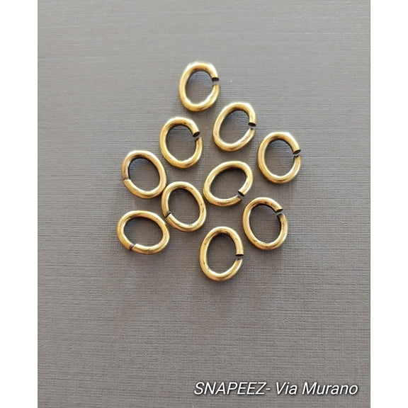 Snapeez II ULTRAPLATE Antique Brass Plate Oval Ring Hard Open Jump Ring 10x8mm Heavy Gauge (Pk 10) Jump Rings. The Ultra Secure No Solder Jump Ring. Made in USA.