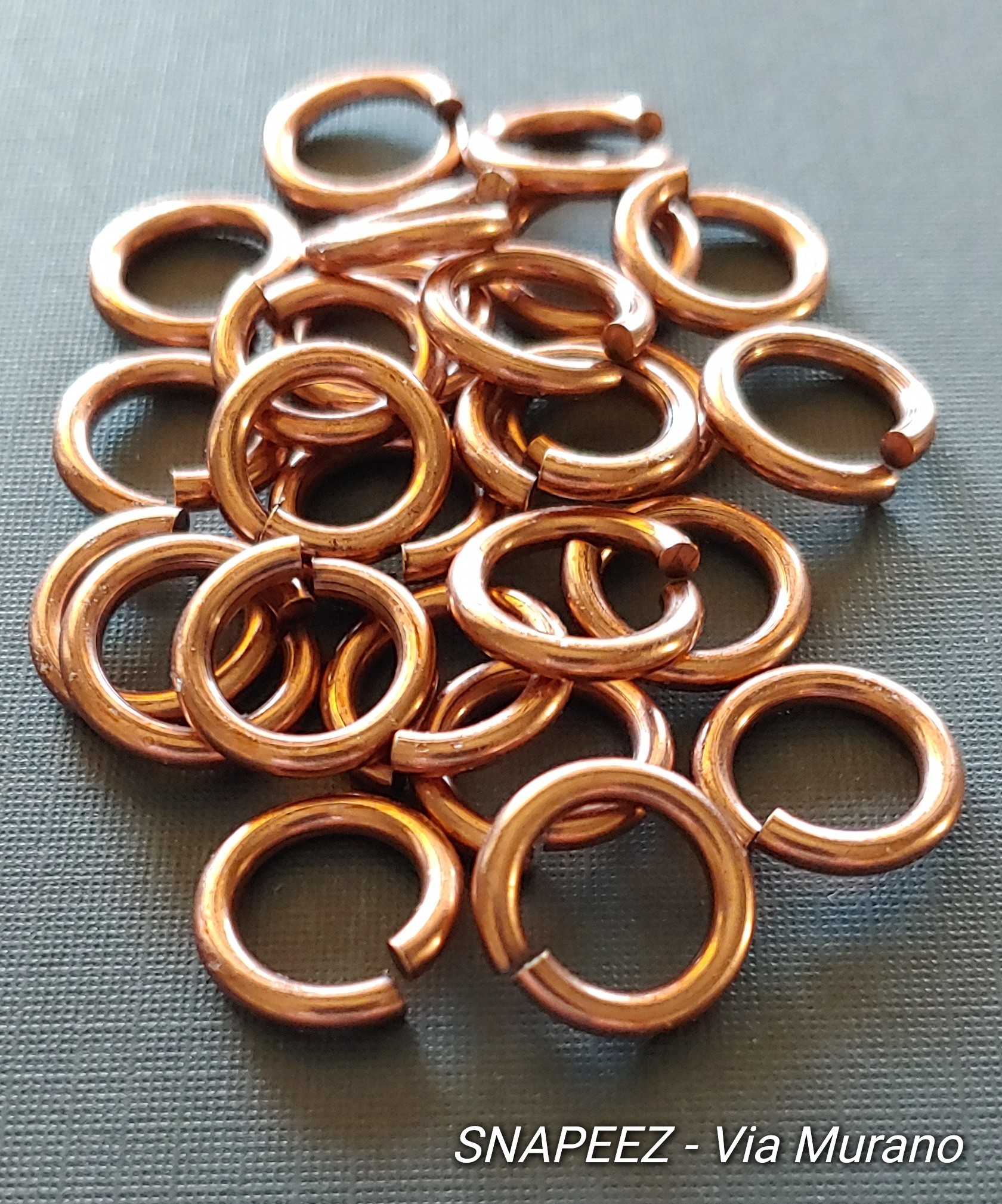 Snapeez II ULTRAPLATE Bella Flamed Copper Hard Open Jump Ring 14mm Heavy Gauge (Pk 25). Made in USA.