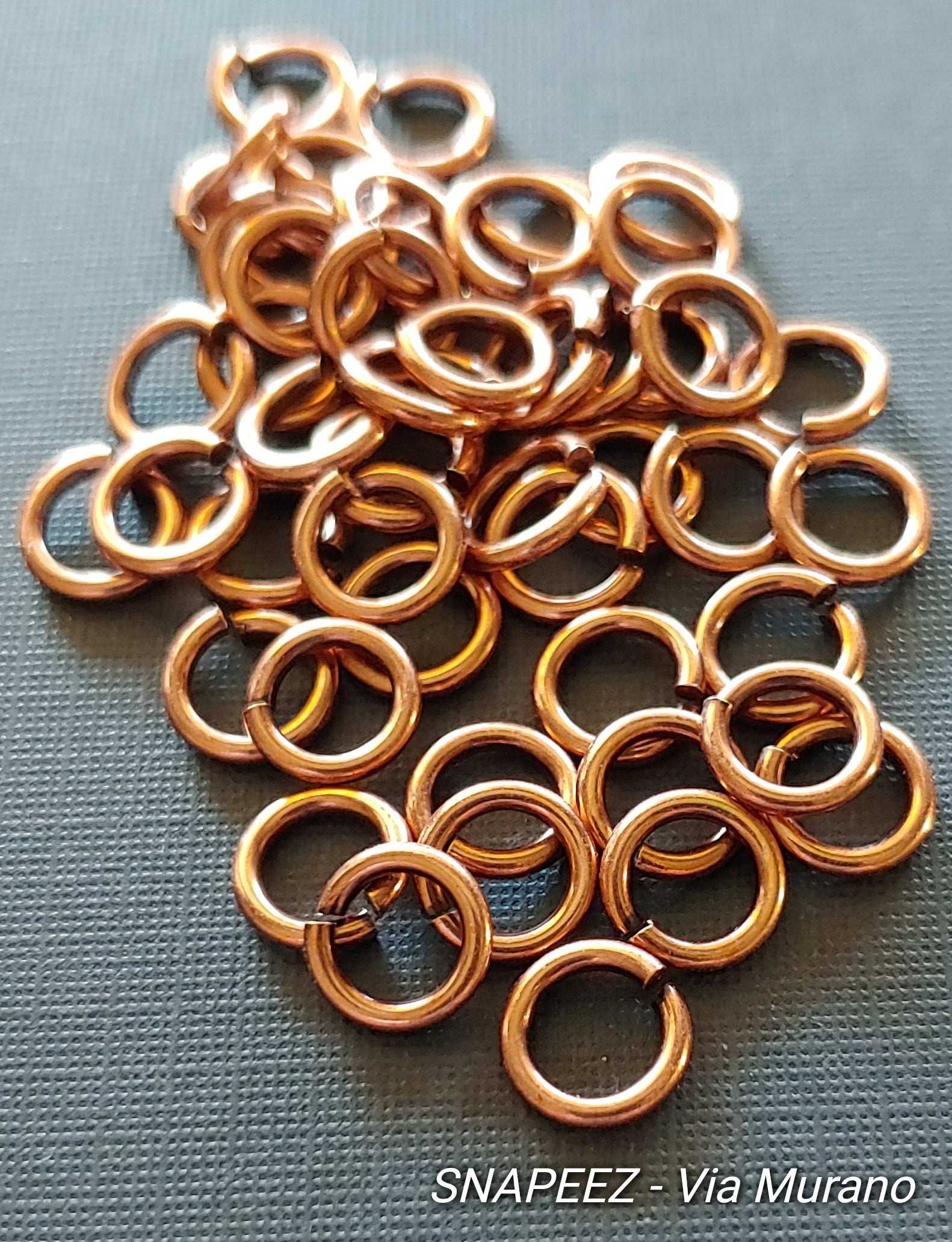 Snapeez II ULTRAPLATE Bella Flamed Copper Hard Open Jump&nbsp; Ring 8mm Heavy Gauge (Pk 50). Made in USA.
