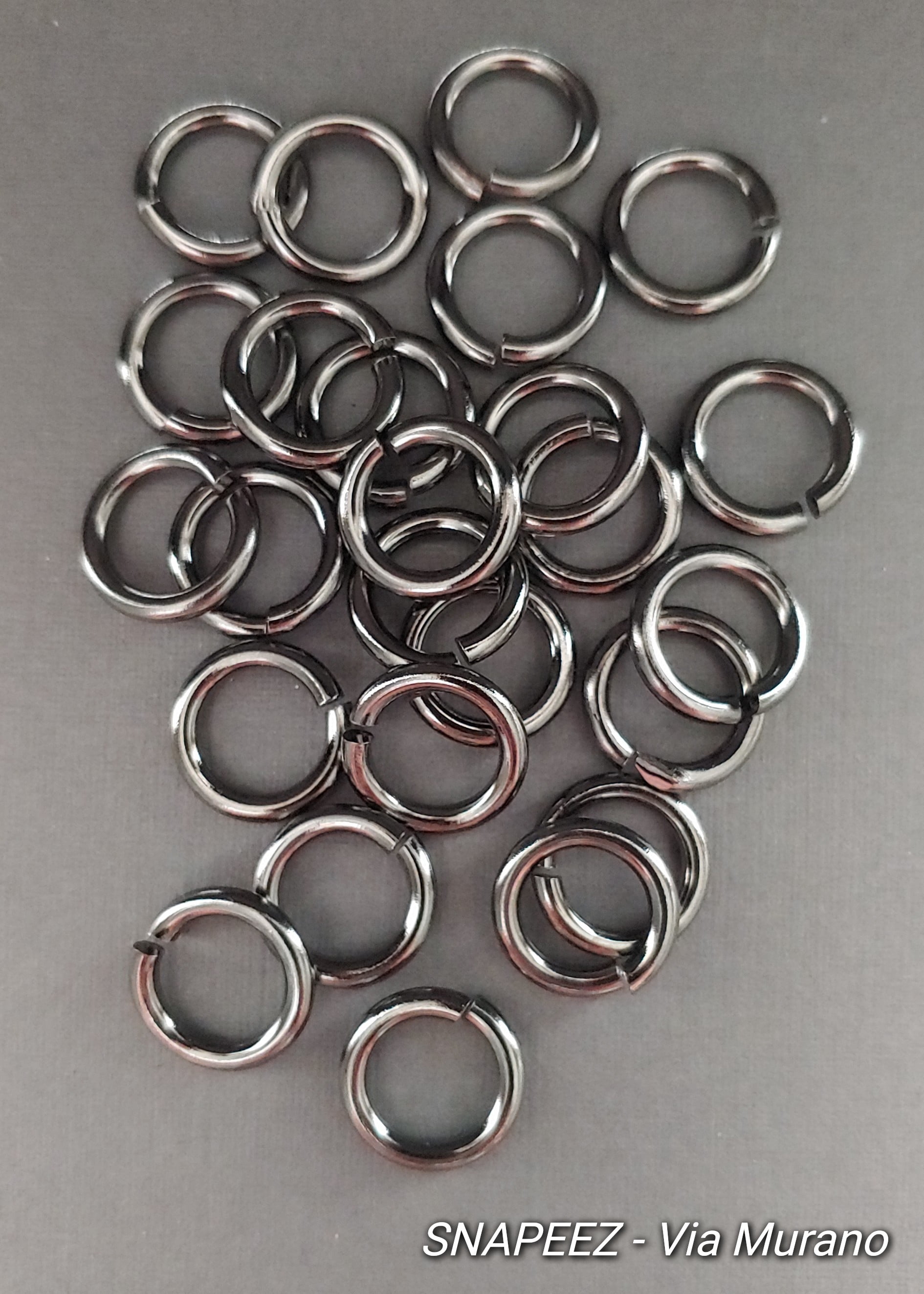 Snapeez II ULTRAPLATE Blackjack Black Nickel Hard Open Jump Ring 12mm Heavy Gauge (Pk 25). Made in USA.