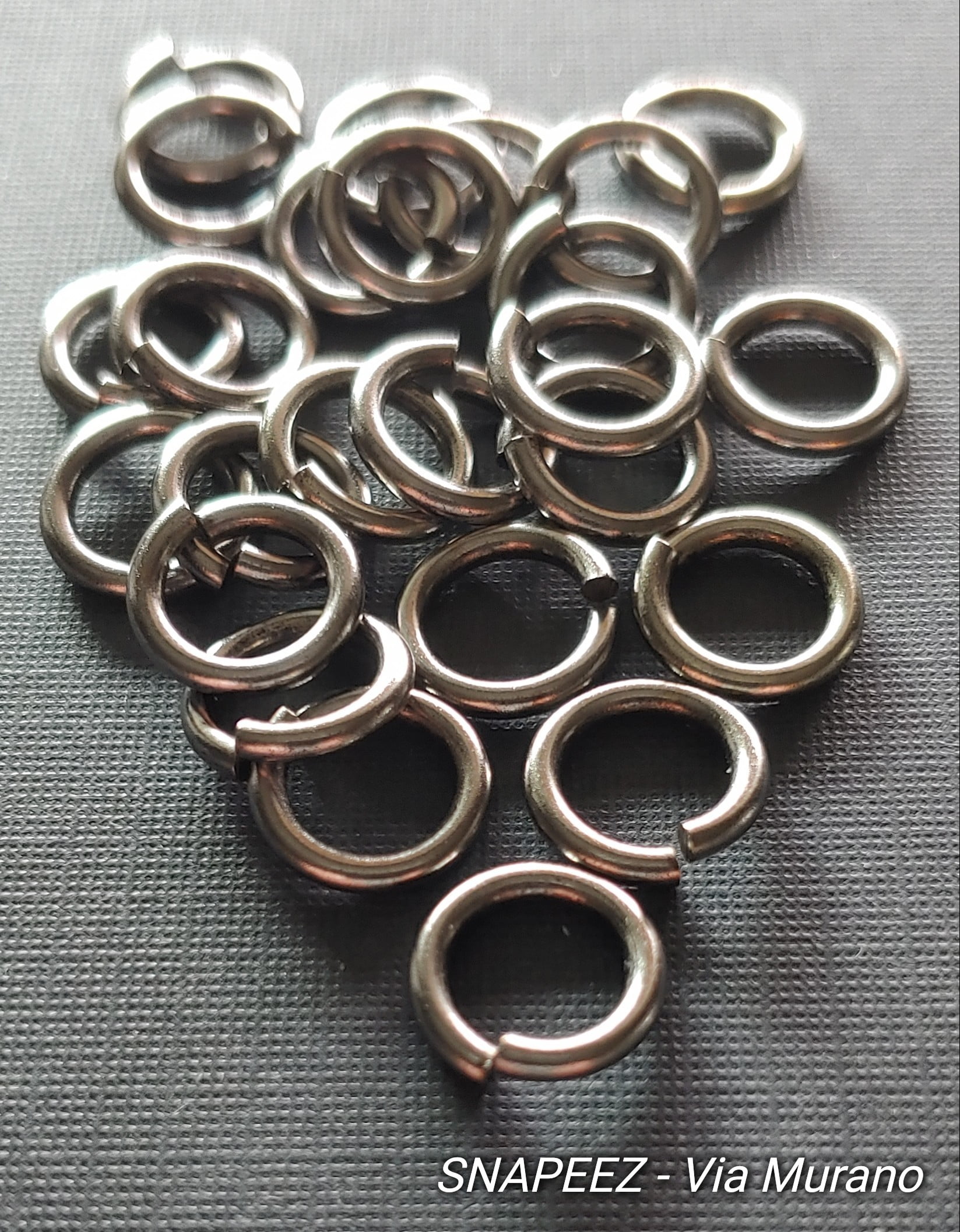 Snapeez II ULTRAPLATE Gray Velvet Matte Hard Open Jump Ring 10mm Heavy Gauge (Pk 25). Made in USA.