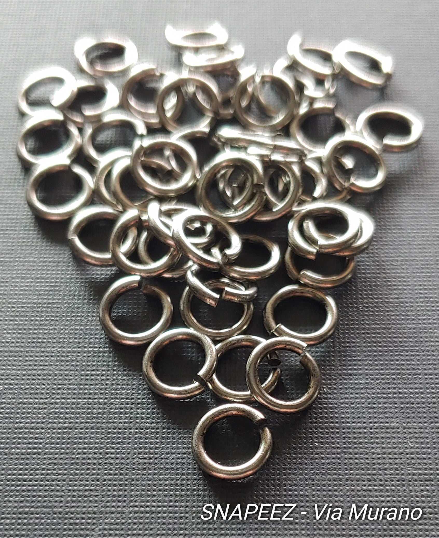Snapeez II ULTRAPLATE Gray Velvet Matte Hard Open Jump Ring 8mm Heavy Gauge (Pk 50). Made in USA.