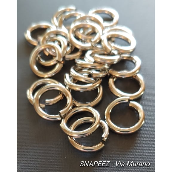 Snapeez II ULTRAPLATE Imitation Rhodium Hard Open Jump Ring 14mm Heavy Gauge (Pk 25). Made in USA.