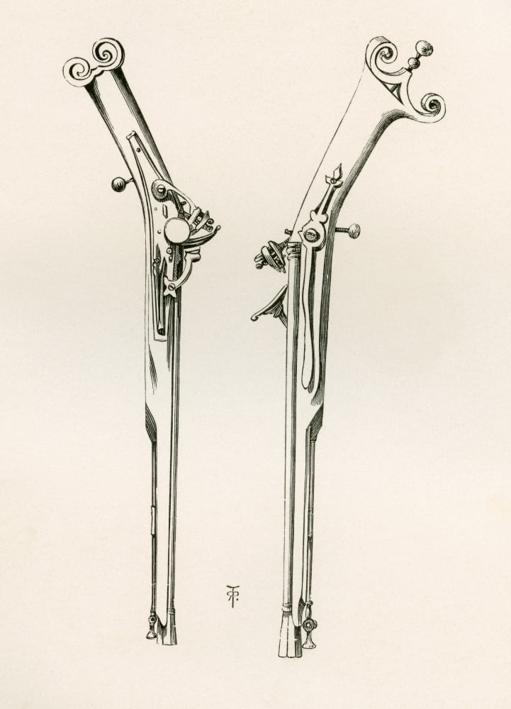 Snaphance Highland Pistol With Very Straight Iron Stock C 1630 From The British Army Its Origins Progress And Equipment Published 1868 Canvas Art - Ken Welsh Design Pics (12 x 16)