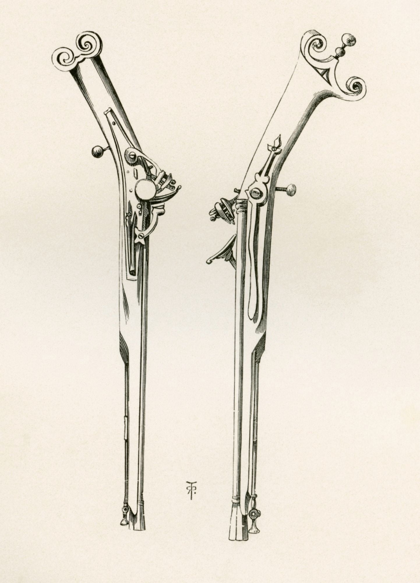Snaphance Highland Pistol With Very Straight Iron Stock C 1630 From The British Army Its Origins Progress And Equipment Published 1868 Canvas Art - Ken Welsh Design Pics (24 x 32)