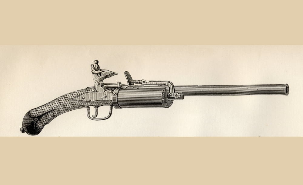 Snaphaunce Revolver Circa 1640 From The National Encyclopaedia Published By William Mackenzie London Late 19Th Century Canvas Art - Ken Welsh Design Pics (18 x 11)