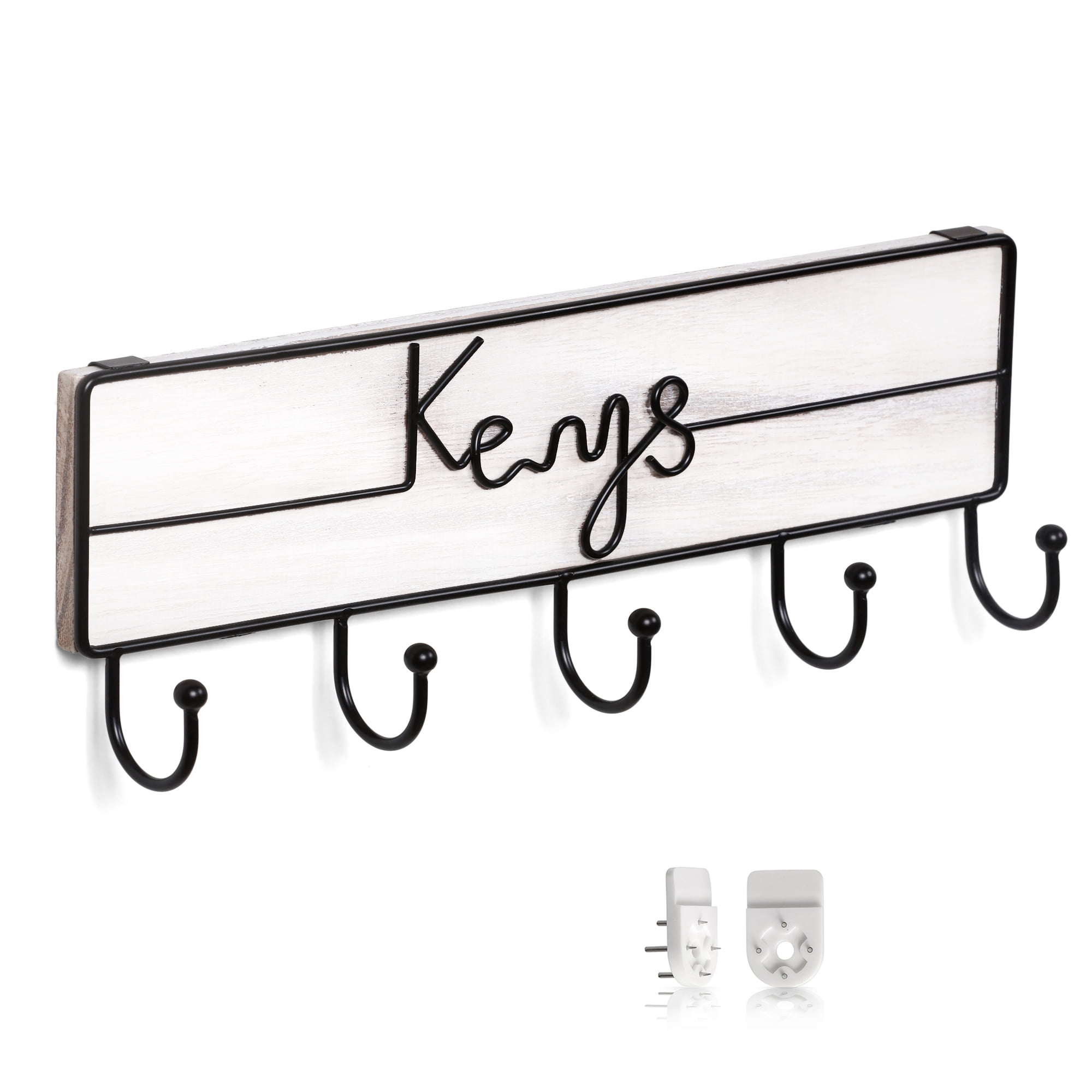 SNAPINVENT Wall Mounted Wooden Key Holder, 5 Metal Hooks, Bohemian ...