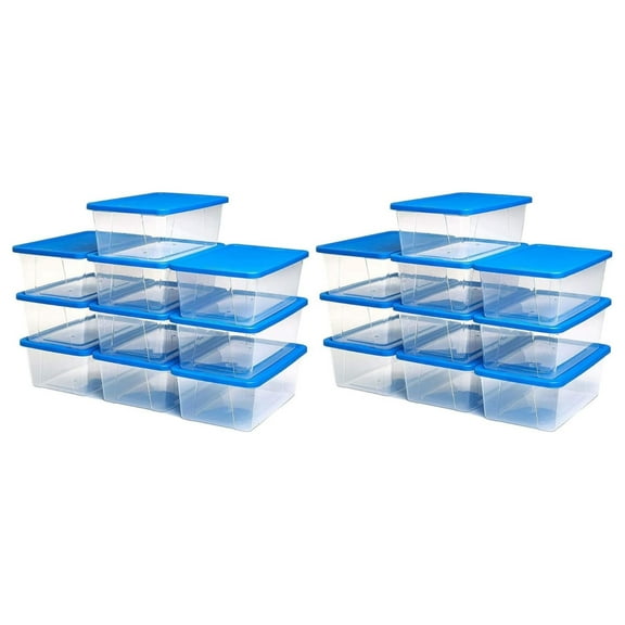 Snaplock 6-Quart Plastic Multipurpose Stackable Storage Container Bins with Blue Latching Lid for Home and Office Organization, Clear (20 Pack)