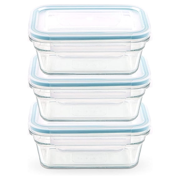 Snaplock Lid Tempered Storage Rectangular Container Airtight 3 Container Set Anti Spill Microwave & Oven Safe 3.5cups/828ml