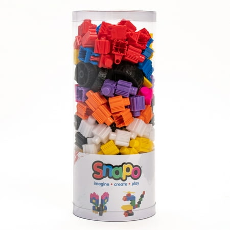 Snapo: Creative Builder's Kit - 200 pcs - Colorful Blocks & Wheels, Connect All 6 Sides, 3D Building Toy, Snap-Slide-Rotate, Construction, Kids Age 3+