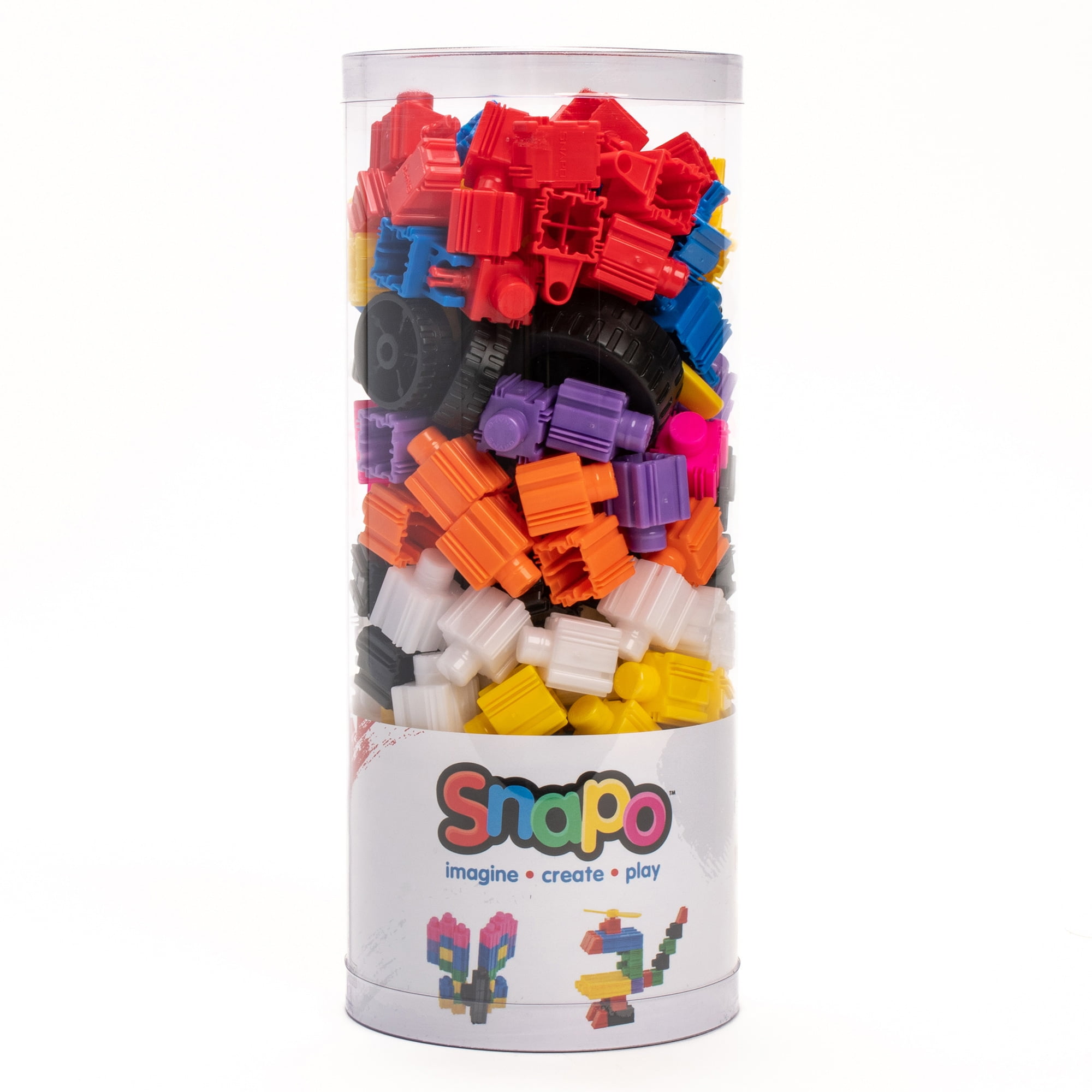 Snapo: Creative Builder's Kit - 200 pcs - Colorful Blocks & Wheels, Connect All 6 Sides, 3D Building Toy, Snap-Slide-Rotate, Construction, Kids Age 3+