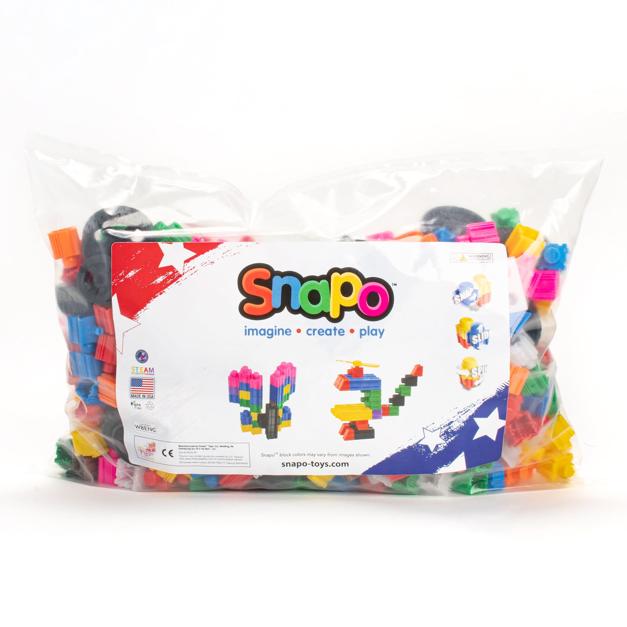 Snapo: Epic Builder's Kit - 550 pcs - Colorful Blocks & Wheels, Connect On All 6 Sides, 3D Building Toy, Snap-Slide-Rotate, Construction, Kids Ages 3+