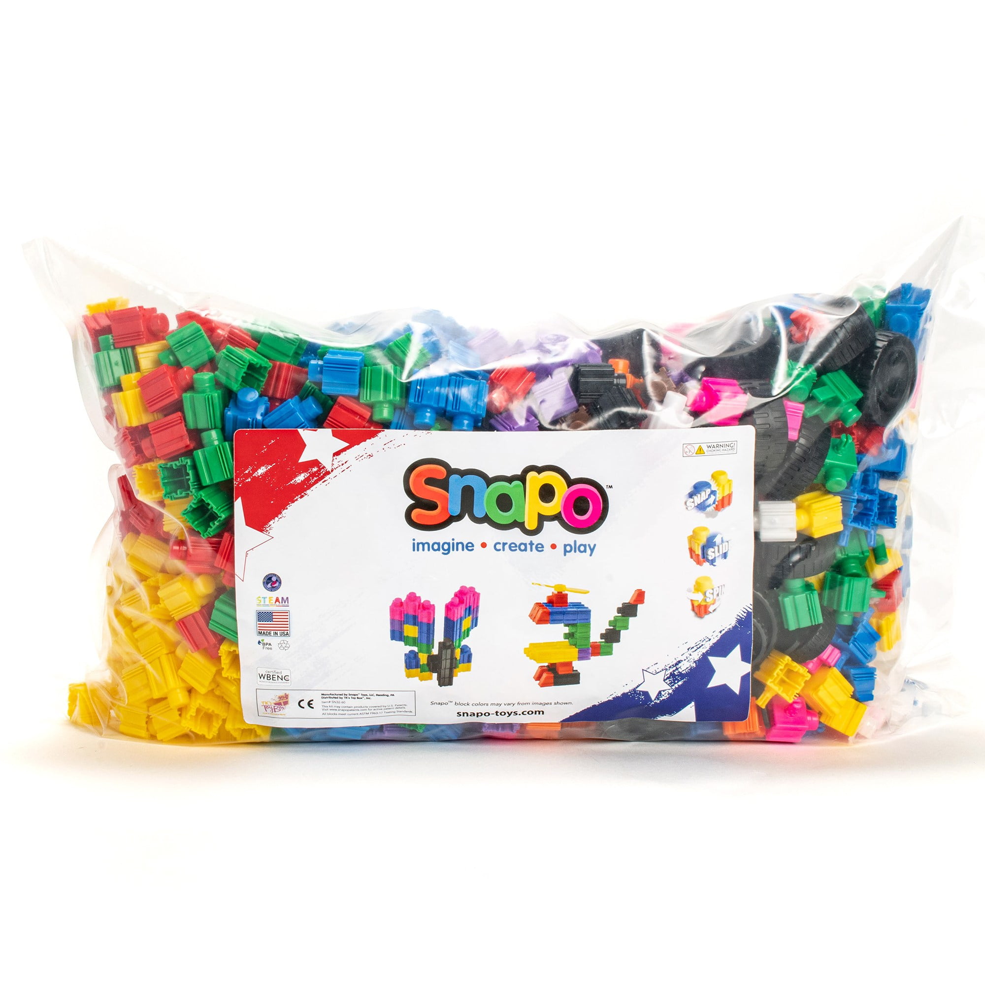 Snapo: Mega Builders Kit - 1100 pcs - Colorful Blocks & Wheels, Connect On All 6 Sides, 3D Building Toy, Snap-Slide-Rotate, Construction, Kids Ages 3+