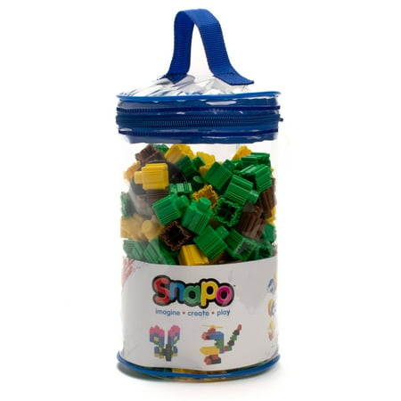 Snapo: Mine World Creator Kit - 200 pcs - Green-Yellow Brown Blocks & Wheels, Connect On All 6 Sides, 3D Building Toy, Snap-Slide-Rotate, Kids Age 3+