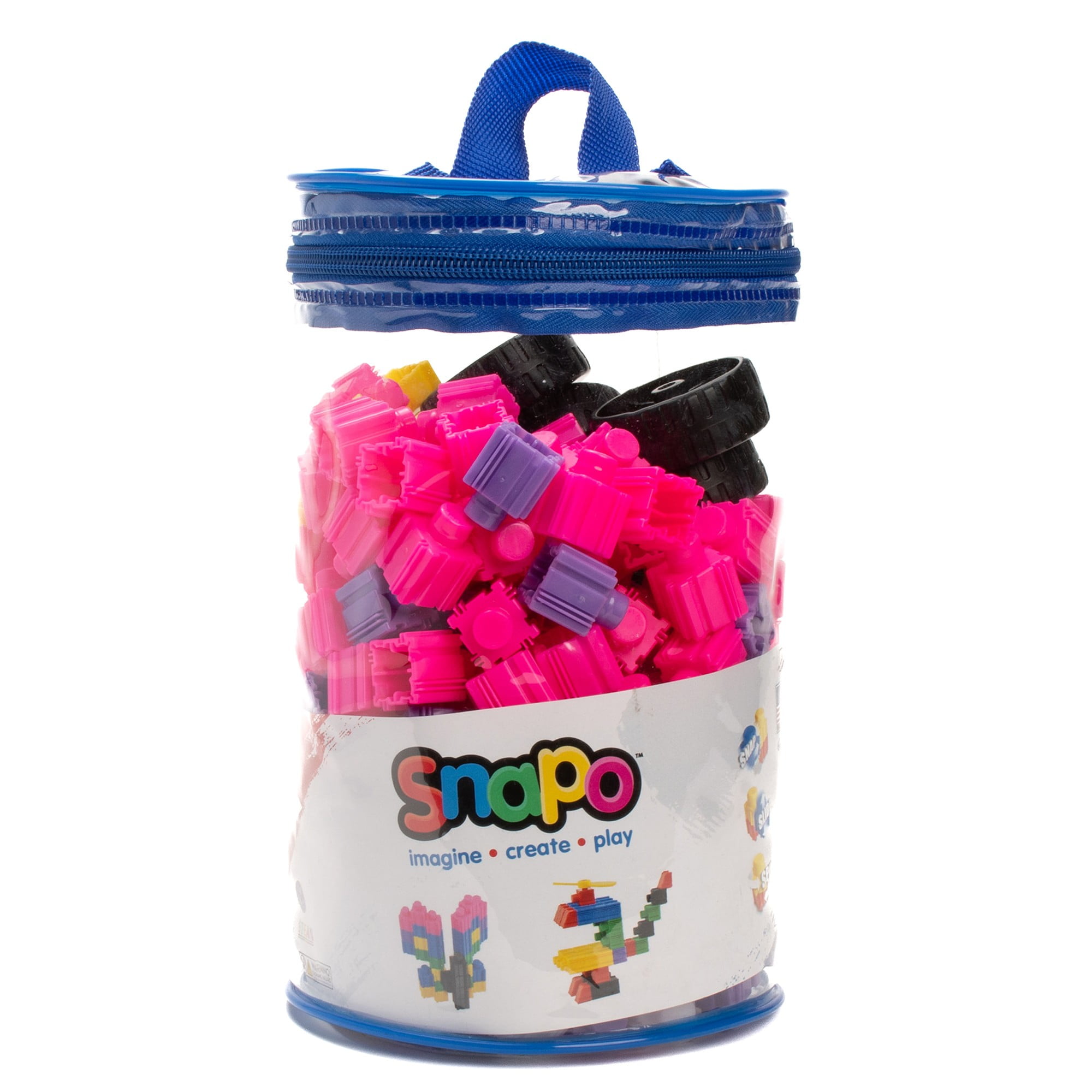 Snapo: Unicorn Creator Kit - 200 pcs - Pink-Purple-White-Yellow Blocks, Wheels, Connect On All 6 Sides, 3D Building Toy, Snap-Slide-Rotate, Kid Age 3+