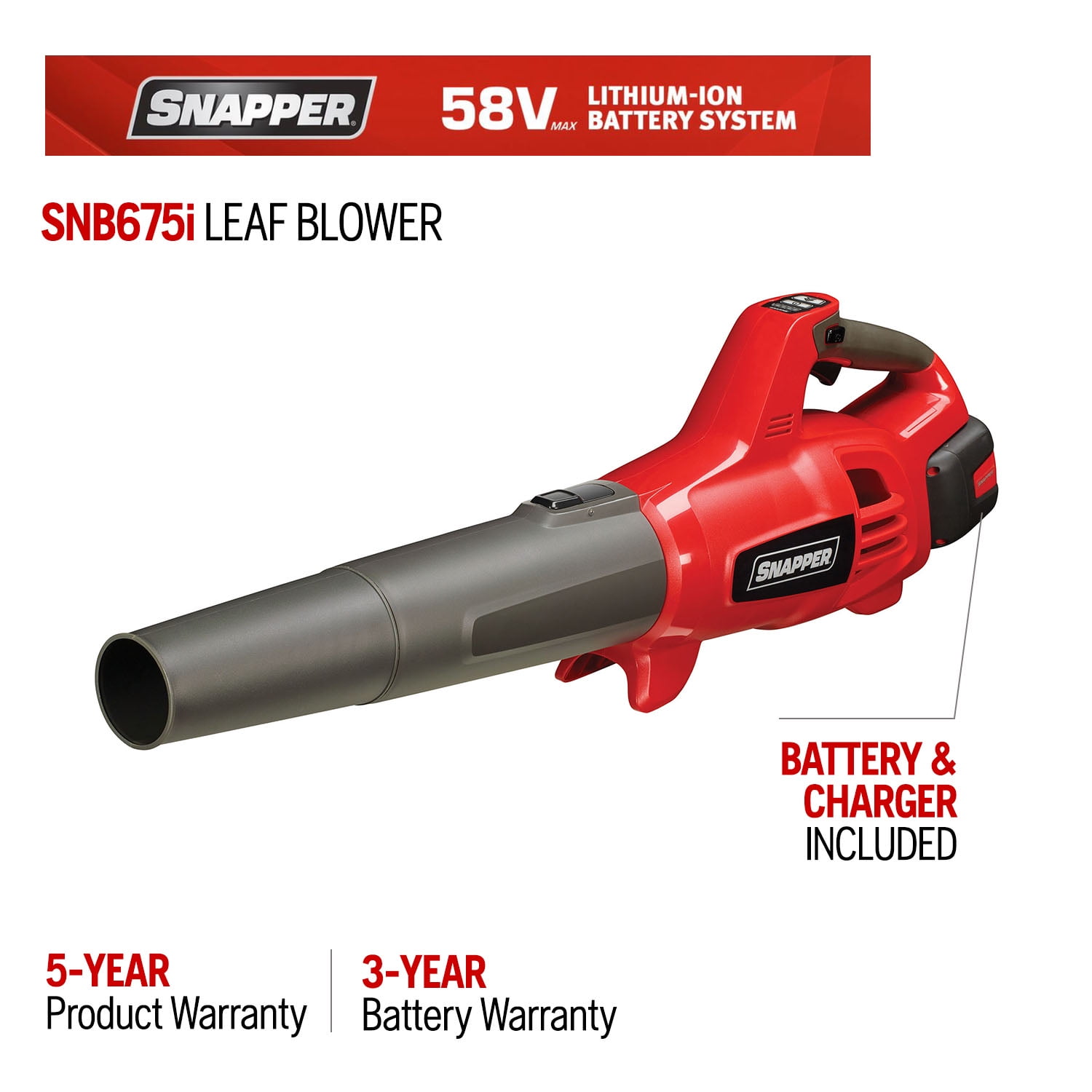 Snapper 58 Volt Cordless 675 CFM 130 MPH Handheld Leaf Blower