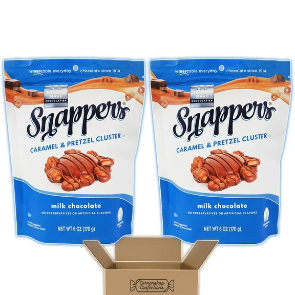 Snappers Milk Chocolate Caramel And Pretzel Cluster 2 Bag Bundle Pack - 2 Bags Of Milk Chocolate Flavor Snappers Treats - Chocolate, Caramel, & Pretzel Snack - In Protective Box