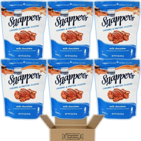 Snappers Milk Chocolate Caramel And Pretzel Cluster 6 Bag Bulk Pack - 6 Bags Of Milk Chocolate Flavor Snappers Treats - Chocolate, Caramel, & Pretzel Snack - In Protective Box