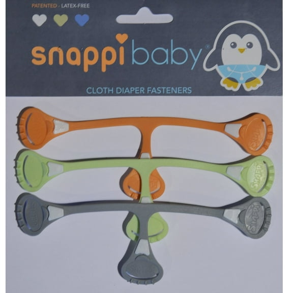 Snappi Cloth Diaper Fasteners - Pack of 3 - Neutral Snappi 3-Pack (Baltic Gray, Bamboo Green, Coral Orange)