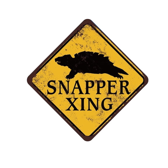 Snapping Turtle Crossing sign - Turtle Pond Sign - Snapper Turtle Outdoor Décor - Turtle Dock Sign - Funny Bar Sign - Snapping Turtle Gift Size: 12 inch x 12 inch