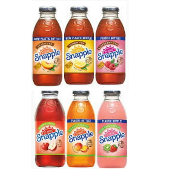 Snapple 16 oz Variety Pack 8 (PLASTIC BOTTLES), 1 Apple, 2 Kiwi Straberry, 1 Mango Madness, 2 Peach, 1 Lemon, 1 Raspberry