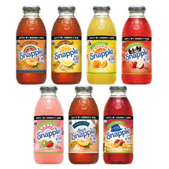 Snapple 16 oz Variety Pack 8, 1 Peach, 1 Apple, 1 Orangeade, 1 Diet Peach, 1 Lemon, 1 Kiwi Strawberry, 2 Fruit Punch