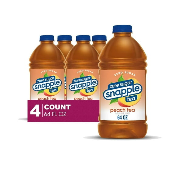 Snapple 4- Pack of ZERO Peach All Natural Iced Tea Gluten Free 64 fl oz Plastic Bottle
