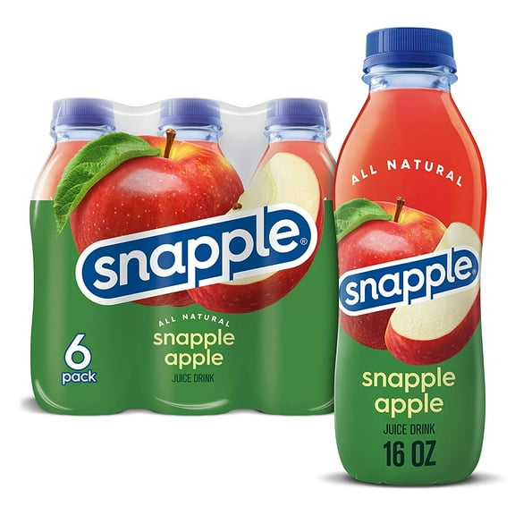 Snapple Apple, 16 fl oz Recycled Plastic Bottle, 6 pack, All Natural Family Pack Drinks